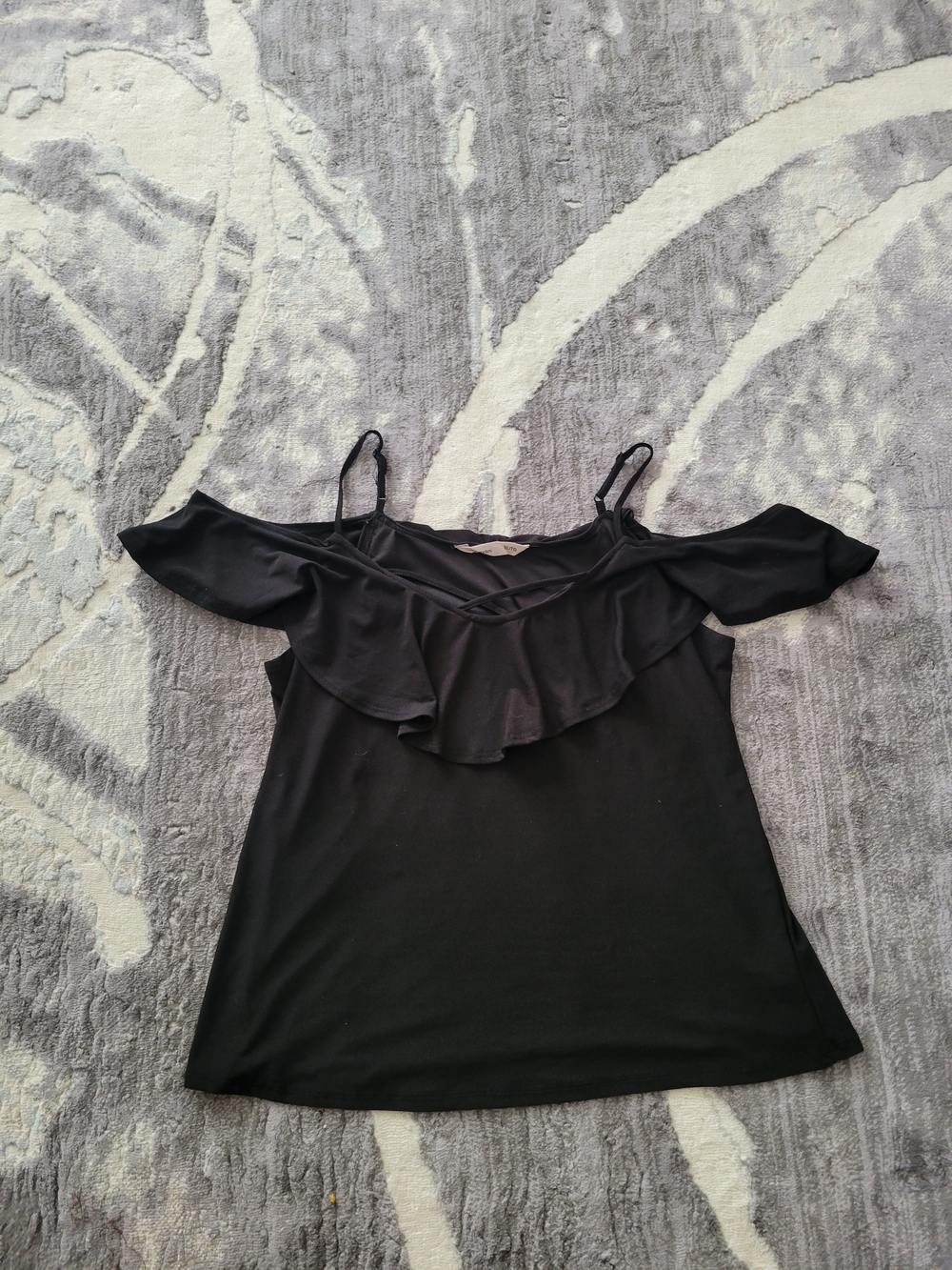 Women's Black Off-Shoulder Ruffle Top Size L